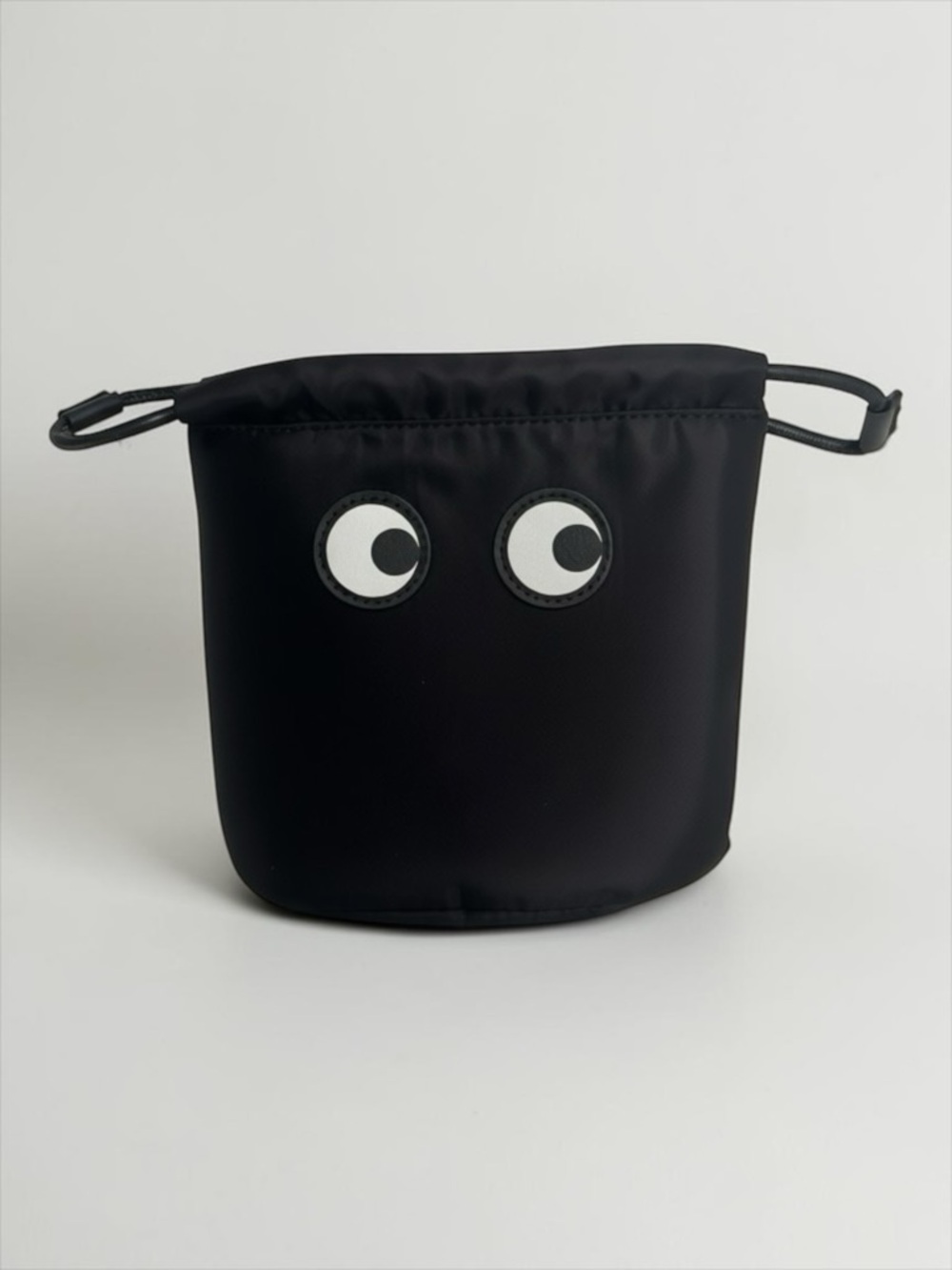 Anya Hindmarch Eyes Drawstring Pouch Black Nylon Mini Bag NWOT